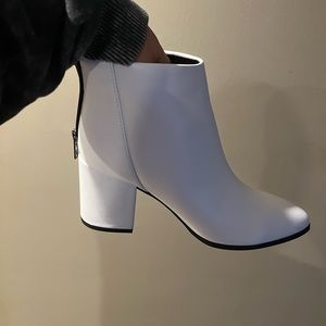 White, zipper back, ankle high booties